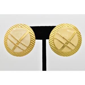 Vintage Clip On Earrings Cream Brushed Gold Matte Heavy Chunky NOS 1980s BinBB